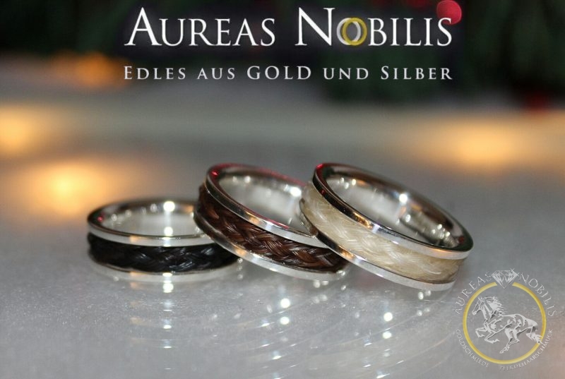 Ring aus 585er Weißgold (Nickelfrei) 3 Aureas-Nobilis-Schmuck-mit-Pferdehaar-Schweifhaar-Ring-4035