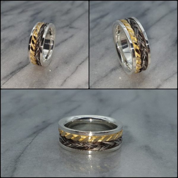 Ring aus 925er Silber  mit Kordel aus 333er Gold